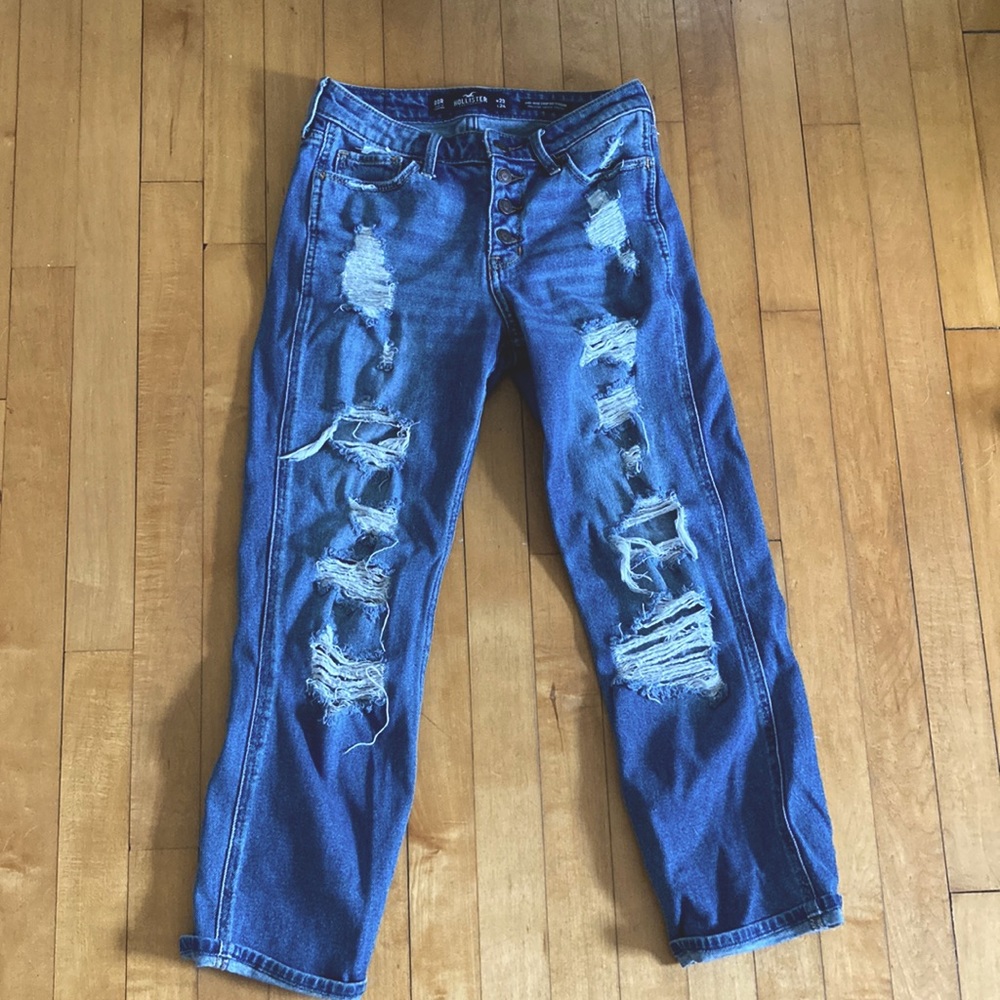 Hollister Mid-Rise Crop Boyfriend Ripped Jeans